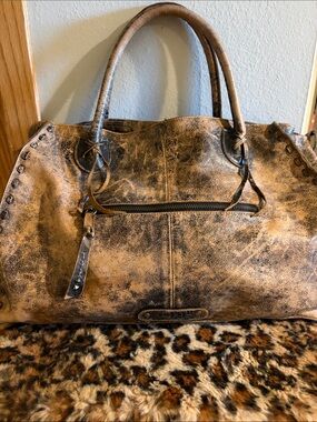 Bed Stu Distressed Brown and Black Leather Rockaway handbag